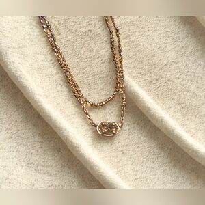 Kendra Scott Elisa Necklace Gold Drusy Pendant Gold Tone Chain Oval Pendant